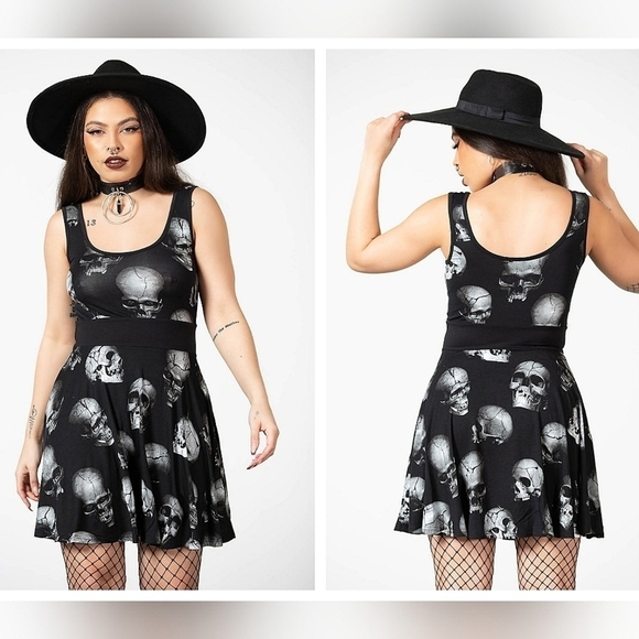Killstar HEADS ROLLIN gray black skull goth punk skater dress size small - Picture 1 of 3